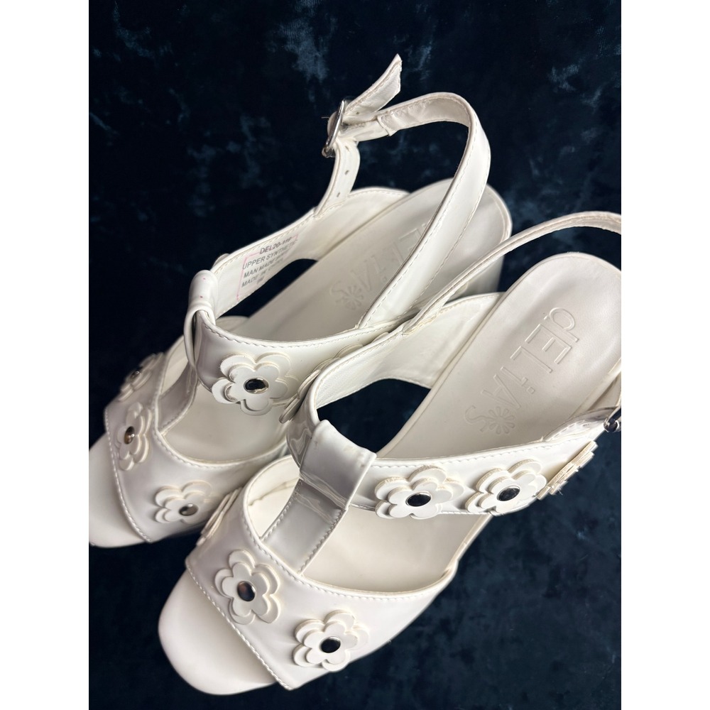 Delia's White Platform Wedge Sandals Women's Size 9 Flower Buckle Ankle Strap - Picture 9 of 12